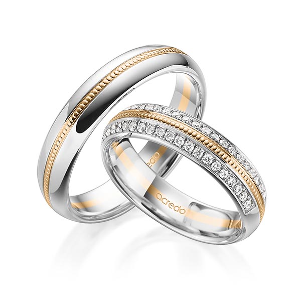 Paar bicolor Memoire-Trauringe/Eheringe in Graugold 585 Roségold 585 halbausgefasst mit zus. 0,384 ct. Brillant tw, si von acredo - A-1759-10 Paar bicolor Memoire-Trauringe/Eheringe in Graugold 585 Roségold 585 halbausgefasst mit zus. 0,384 ct. Brillant tw, si von acredo - A-1759-10