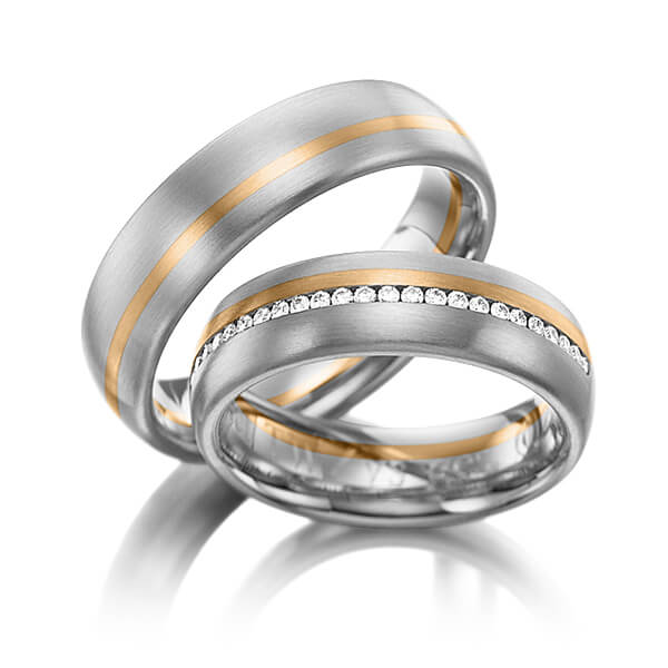 Paar bicolor Memoire-Trauringe/Eheringe in Graugold 585 Roségold 585 vollausgefasst mit zus. 0,384 ct. Brillant tw, si von 123GOLD