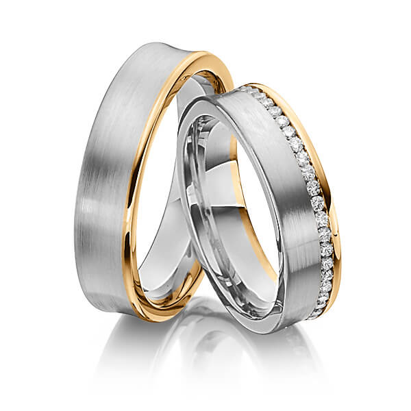Paar bicolor Memoire-Trauringe/Eheringe in Graugold 585 Roségold 585 vollausgefasst mit zus. 0,47 ct. Brillant tw, si von Steinberg