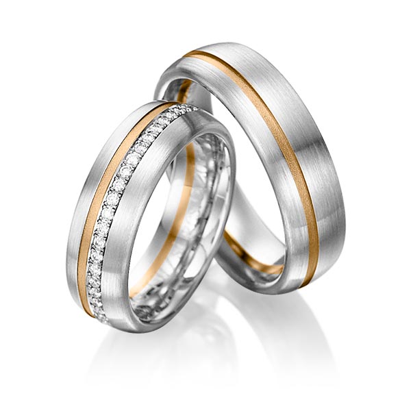 Paar bicolor Memoire-Trauringe/Eheringe in Graugold dunkel 585 Roségold 585 halbausgefasst mit zus. 0,176 ct. Brillant tw, si von Steinberg - Q-1199-15 Paar bicolor Memoire-Trauringe/Eheringe in Graugold dunkel 585 Roségold 585 halbausgefasst mit zus. 0,176 ct. Brillant tw, si von Steinberg - Q-1199-15