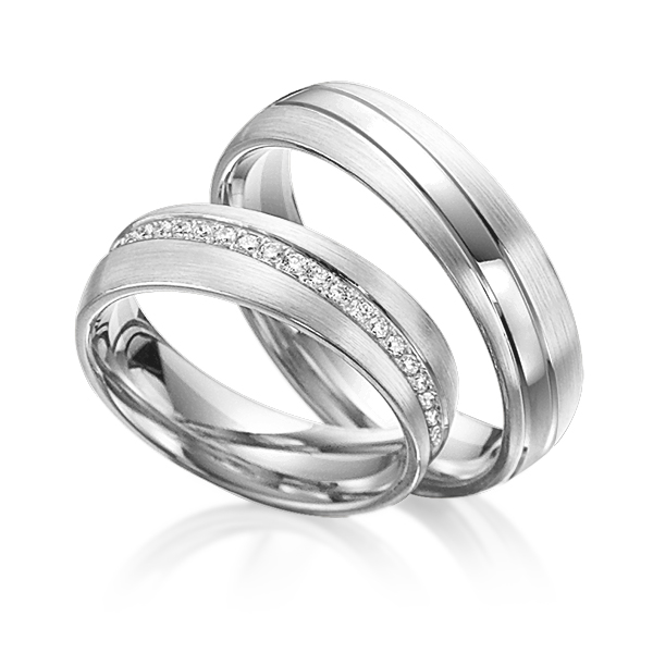 Paar bicolor Memoire-Trauringe/Eheringe in Platin 777 Graugold dunkel 585 vollausgefasst mit zus. 0,46 ct. Brillant tw, si von Steinberg - Q-1105-9 Paar bicolor Memoire-Trauringe/Eheringe in Platin 777 Graugold dunkel 585 vollausgefasst mit zus. 0,46 ct. Brillant tw, si von Steinberg - Q-1105-9