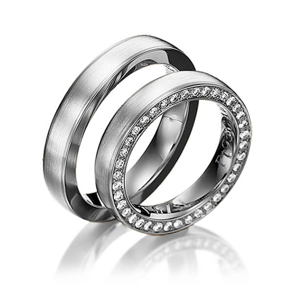 Paar bicolor Memoire-Trauringe/Eheringe in Ring Palladium 585 , Inlay Palladium 950 vollausgefasst mit zus. 0,41 ct. Brillant tw, si von 123GOLD - Y-1155-16