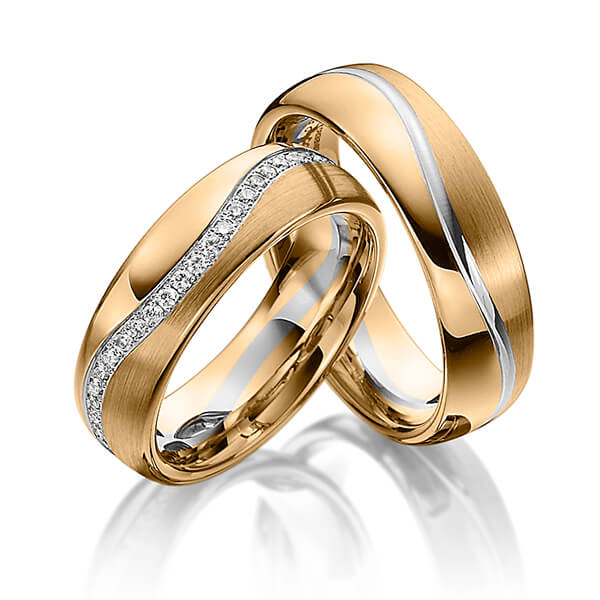 Paar bicolor Memoire-Trauringe/Eheringe in Roségold 585 Graugold 585 vollausgefasst mit zus. 0,48 ct. Brillant tw, si von Steinberg