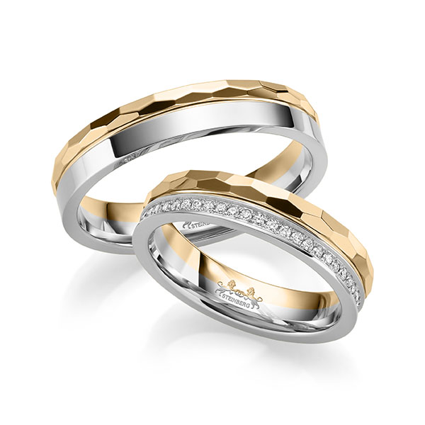 Paar bicolor Memoire-Trauringe/Eheringe in Roségold 585 Weißgold 585 vollausgefasst mit zus. 0,275 ct. Brillant tw, si von Steinberg - Q-1693-2 Paar bicolor Memoire-Trauringe/Eheringe in Roségold 585 Weißgold 585 vollausgefasst mit zus. 0,275 ct. Brillant tw, si von Steinberg - Q-1693-2