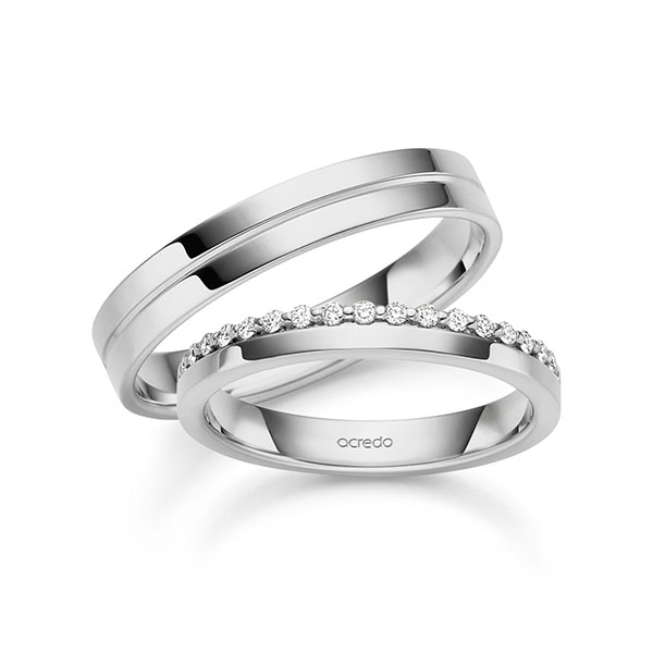 Paar bicolor Memoire-Trauringe/Eheringe in Weißgold 585 Graugold 585 halbausgefasst mit zus. 0,21 ct. tw, si von acredo