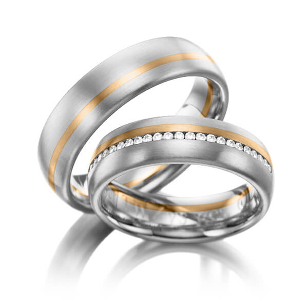 Paar bicolor Memoire-Trauringe/Eheringe in Weißgold 585 Roségold 585 vollausgefasst mit zus. 0,384 ct. Brillant tw, si von 123GOLD