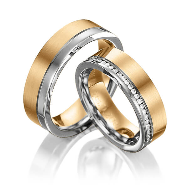 Paar bicolor Memoire-Trauringe/Eheringe in Weissgold 585 Roségold 585 vollausgefasst mit zus. 0,384 ct. Brillant tw, si von 123GOLD