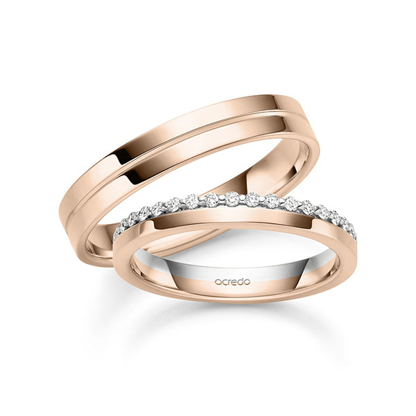 Paar bicolor Memoire-Trauringe/Eheringe in Weissgold 585 Rotgold 585 halbausgefasst mit zus. 0,21 ct. tw, vs von acredo