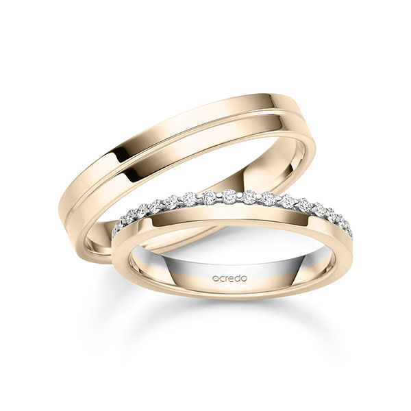 Paar bicolor Memoire-Trauringe/Eheringe in Weissgold 585 Signature Gold 585 halbausgefasst mit zus. 0,21 ct. tw, vs von acredo