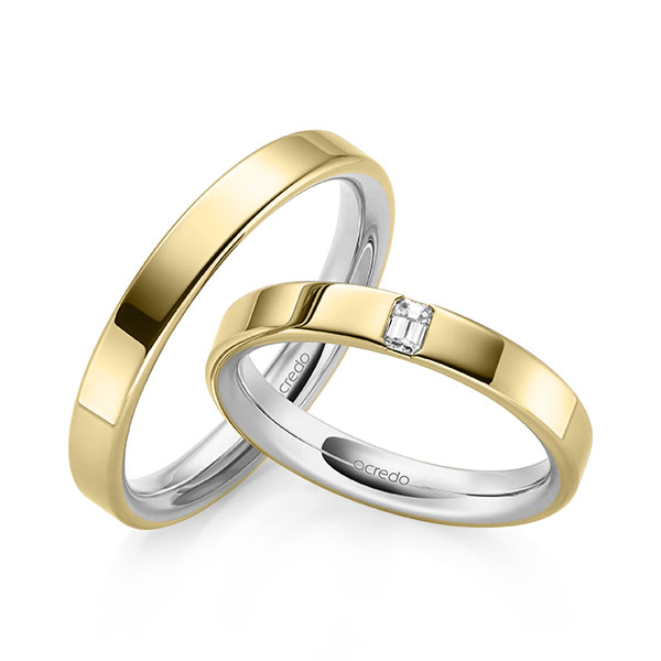 Paar bicolor Trauringe/Eheringe in aussen Gelbgold 585 , innen Graugold 585 mit zus. 0,1 ct. tw, vs von acredo - A-2136-5 Paar bicolor Trauringe/Eheringe in aussen Gelbgold 585 , innen Graugold 585 mit zus. 0,1 ct. tw, vs von acredo - A-2136-5