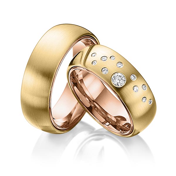 Paar bicolor Trauringe/Eheringe in außen Gelbgold 585 , innen Rotgold 585 mit zus. 0,235 ct. Brillant tw, si von 123GOLD - Y-1270-17