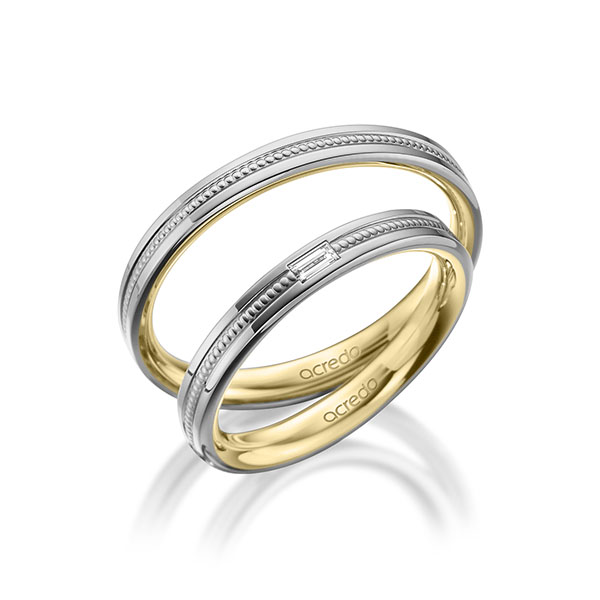 Paar bicolor Trauringe/Eheringe in außen Graugold 585 , innen Gelbgold 585 mit zus. 0,05 ct. Baguette-Diamant tw, vs von acredo Paar bicolor Trauringe/Eheringe in außen Graugold 585 , innen Gelbgold 585 mit zus. 0,05 ct. Baguette-Diamant tw, vs von acredo