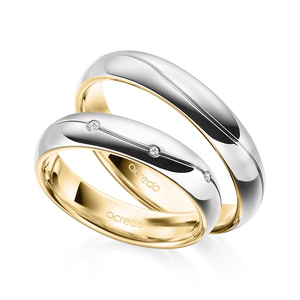 Paar bicolor Trauringe/Eheringe in aussen Graugold 585 , innen Gelbgold 585 mit zus. 0,06 ct. Brillant tw, si von acredo - A-1697-2 Paar bicolor Trauringe/Eheringe in aussen Graugold 585 , innen Gelbgold 585 mit zus. 0,06 ct. Brillant tw, si von acredo - A-1697-2