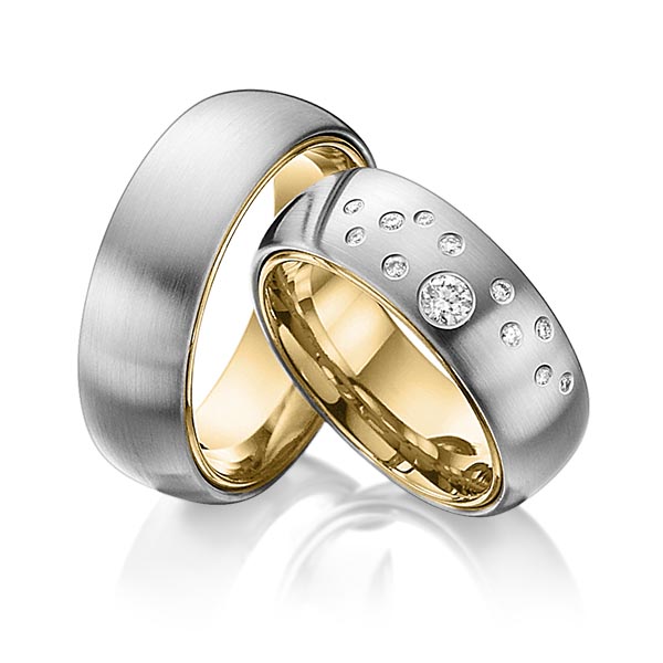 Paar bicolor Trauringe/Eheringe in aussen Graugold 585 , innen Gelbgold 585 mit zus. 0,235 ct. Brillant tw, si von 123GOLD