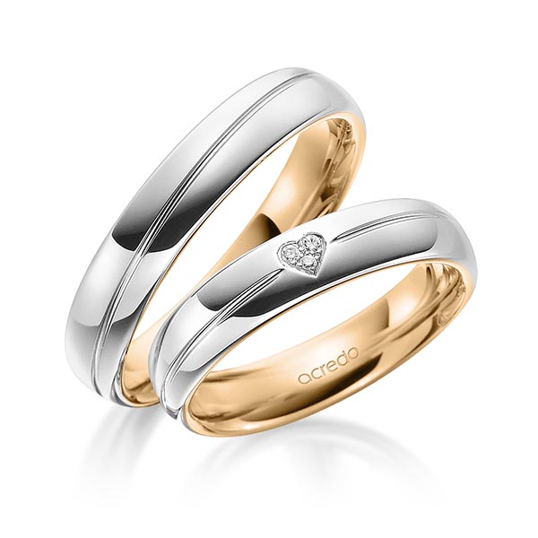 Paar bicolor Trauringe/Eheringe in aussen Graugold 585 , innen Roségold 585 mit zus. 0,021 ct. Brillant tw, si von acredo