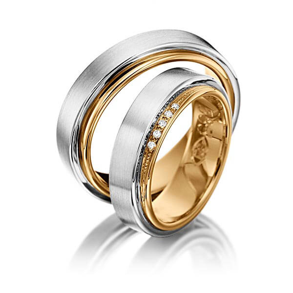 Paar bicolor Trauringe/Eheringe in außen Graugold 585 , innen Roségold 585 mit zus. 0,04 ct. Brillant tw, si von 123GOLD - P-1064-9 Paar bicolor Trauringe/Eheringe in außen Graugold 585 , innen Roségold 585 mit zus. 0,04 ct. Brillant tw, si von 123GOLD - P-1064-9