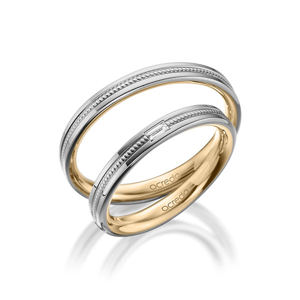 Paar bicolor Trauringe/Eheringe in außen Graugold 585 , innen Roségold 585 mit zus. 0,05 ct. Baguette-Diamant tw, vs von acredo - A-1751-9 Paar bicolor Trauringe/Eheringe in außen Graugold 585 , innen Roségold 585 mit zus. 0,05 ct. Baguette-Diamant tw, vs von acredo - A-1751-9