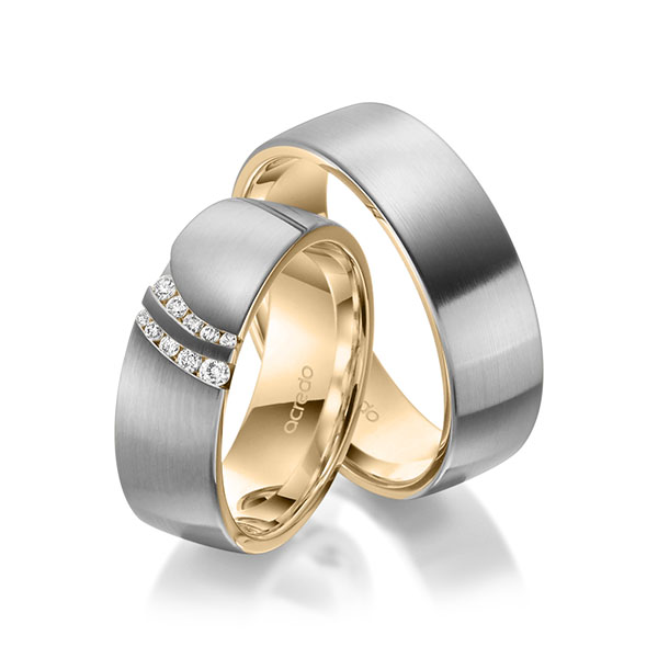 Paar bicolor Trauringe/Eheringe in aussen Graugold 585 , innen Roségold 585 mit zus. 0,116 ct. Brillant tw, si von acredo - A-1967-2 Paar bicolor Trauringe/Eheringe in aussen Graugold 585 , innen Roségold 585 mit zus. 0,116 ct. Brillant tw, si von acredo - A-1967-2