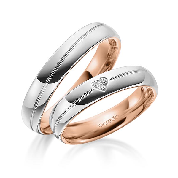 Paar bicolor Trauringe/Eheringe in aussen Graugold 585 , innen Rotgold 585 mit zus. 0,021 ct. Brillant tw, si von acredo - A-1692-3 Paar bicolor Trauringe/Eheringe in aussen Graugold 585 , innen Rotgold 585 mit zus. 0,021 ct. Brillant tw, si von acredo - A-1692-3