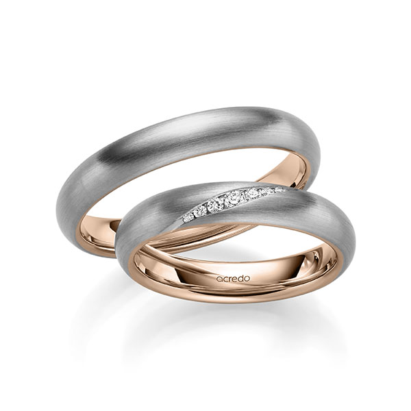 Paar bicolor Trauringe/Eheringe in aussen Graugold 585 , innen Rotgold 585 mit zus. 0,081 ct. Brillant tw, si von acredo - A-1953-3