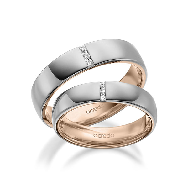 Paar bicolor Trauringe/Eheringe in aussen Graugold 585 , innen Rotgold 585 mit zus. 0,09 ct. Brillant tw, si von acredo