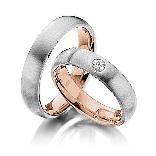 Paar bicolor Trauringe/Eheringe in außen Graugold 585 , innen Rotgold 585 mit zus. 0,17 ct. Brillant tw, si von Steinberg