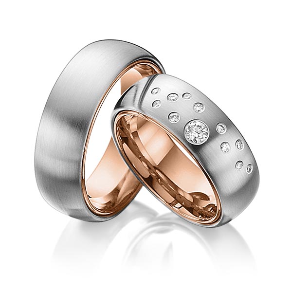 Paar bicolor Trauringe/Eheringe in aussen Graugold 585 , innen Rotgold 585 mit zus. 0,235 ct. Brillant tw, si von 123GOLD