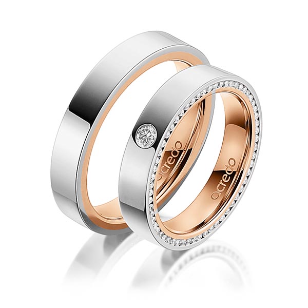 Paar bicolor Trauringe/Eheringe in außen Graugold 585 , innen Rotgold 585 mit zus. 0,395 ct. Brillant tw, si von acredo - A-1541-3 Paar bicolor Trauringe/Eheringe in außen Graugold 585 , innen Rotgold 585 mit zus. 0,395 ct. Brillant tw, si von acredo - A-1541-3