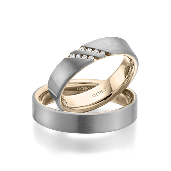 Paar bicolor Trauringe/Eheringe in aussen Graugold 585 , innen Signature Gold 585 mit zus. 0,064 ct. Brillant tw, si von acredo - A-1946-13 Paar bicolor Trauringe/Eheringe in aussen Graugold 585 , innen Signature Gold 585 mit zus. 0,064 ct. Brillant tw, si von acredo - A-1946-13