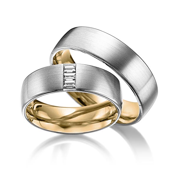 Paar bicolor Trauringe/Eheringe in außen Platin 950 , innen Gelbgold 750 mit zus. 0,18 ct. Baguette-Diamant tw, vs von acredo - A-6017-3 Paar bicolor Trauringe/Eheringe in außen Platin 950 , innen Gelbgold 750 mit zus. 0,18 ct. Baguette-Diamant tw, vs von acredo - A-6017-3
