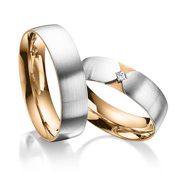 Paar bicolor Trauringe/Eheringe in aussen Platin 950 , innen Roségold 750 mit zus. 0,04 ct. Prinzess-Diamant tw, si von acredo - A-3020-11 Paar bicolor Trauringe/Eheringe in aussen Platin 950 , innen Roségold 750 mit zus. 0,04 ct. Prinzess-Diamant tw, si von acredo - A-3020-11