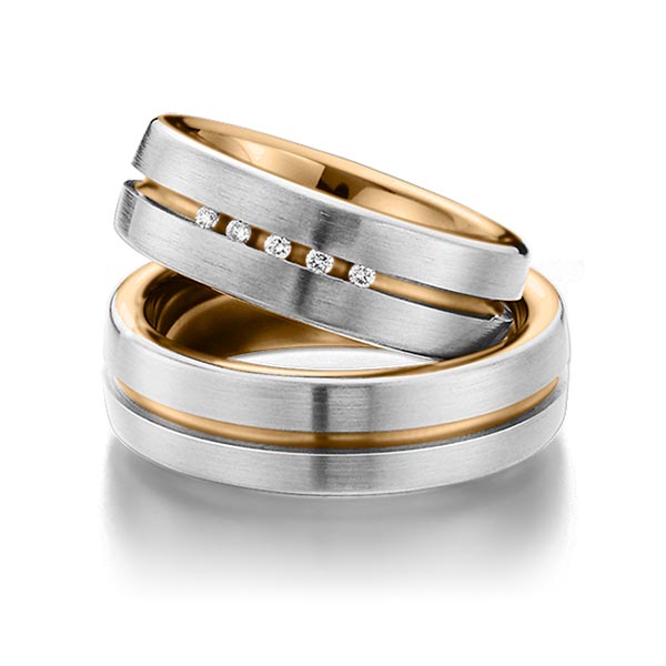 Paar bicolor Trauringe/Eheringe in außen Platin 950 , innen Roségold 750 mit zus. 0,075 ct. Brillant tw, si von 123GOLD
