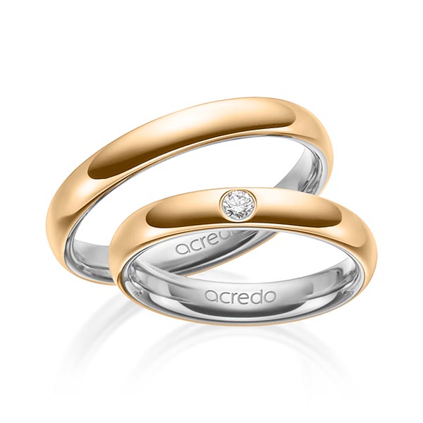 Paar bicolor Trauringe/Eheringe in außen Roségold 585 , innen Graugold 585 mit zus. 0,06 ct. Brillant tw, si von acredo - A-1465-12