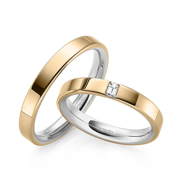 Paar bicolor Trauringe/Eheringe in aussen Roségold 585 , innen Graugold 585 mit zus. 0,1 ct. tw, vs von acredo - A-2136-6