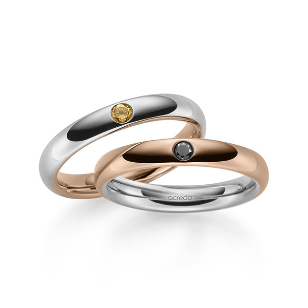 Paar bicolor Trauringe/Eheringe in aussen Rotgold 585 , innen Graugold 585 mit zus. 0,12 ct. Brillant schwarz cognac von acredo - A-2175-3 Paar bicolor Trauringe/Eheringe in aussen Rotgold 585 , innen Graugold 585 mit zus. 0,12 ct. Brillant schwarz cognac von acredo - A-2175-3