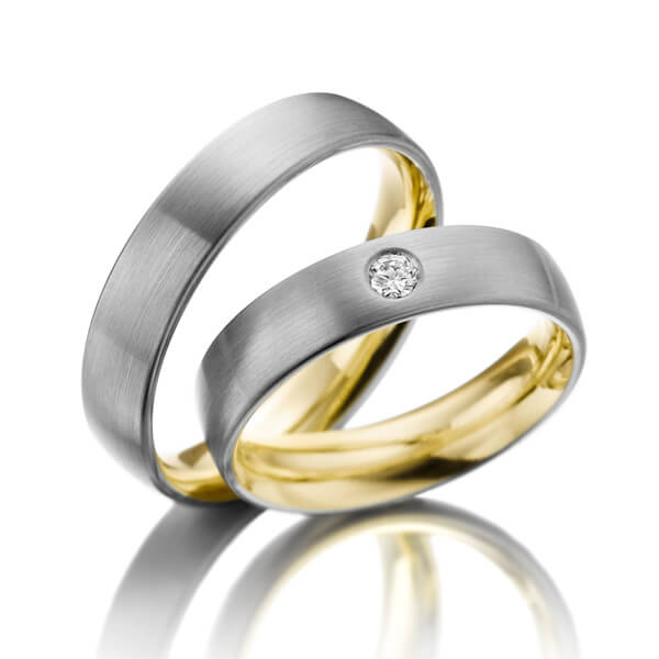 Paar bicolor Trauringe/Eheringe in außen Weißgold 585 , innen Gelbgold 585 mit zus. 0,04 ct. Brillant tw, si - NP-1050-1 Paar bicolor Trauringe/Eheringe in außen Weißgold 585 , innen Gelbgold 585 mit zus. 0,04 ct. Brillant tw, si - NP-1050-1