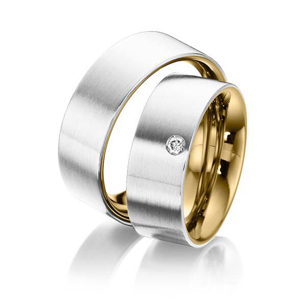 Paar bicolor Trauringe/Eheringe in aussen Weissgold 585 , innen Gelbgold 585 mit zus. 0,05 ct. Brillant tw, si von 123GOLD