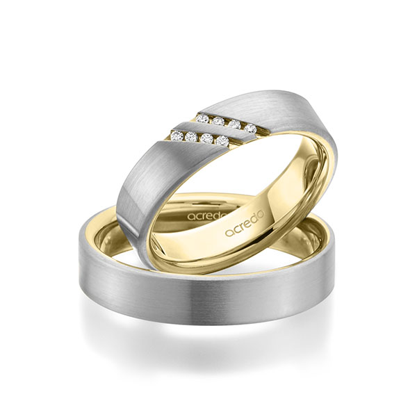 Paar bicolor Trauringe/Eheringe in außen Weißgold 585 , innen Gelbgold 585 mit zus. 0,064 ct. Brillant tw, si von acredo - A-1946-9