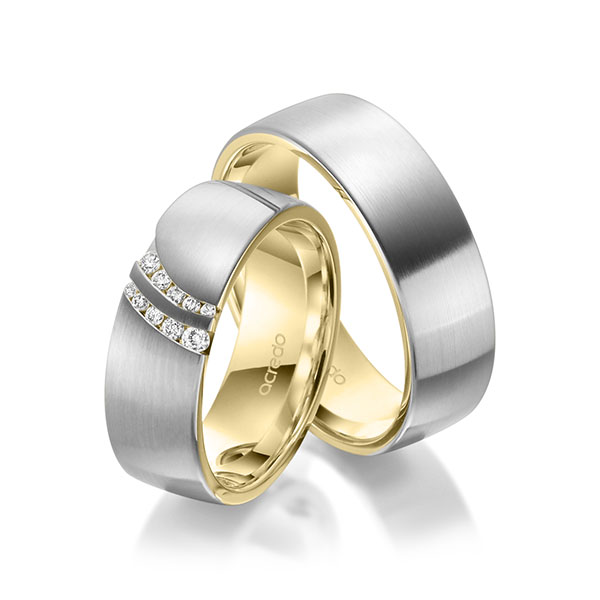 Paar bicolor Trauringe/Eheringe in aussen Weissgold 585 , innen Gelbgold 585 mit zus. 0,116 ct. Brillant tw, si von acredo - A-1967-9 Paar bicolor Trauringe/Eheringe in aussen Weissgold 585 , innen Gelbgold 585 mit zus. 0,116 ct. Brillant tw, si von acredo - A-1967-9