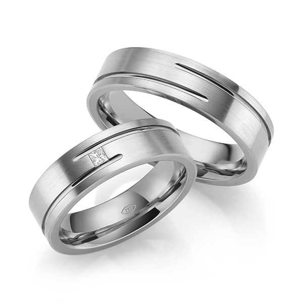 Paar bicolor Trauringe/Eheringe in außen Weißgold 585 , innen Graugold 585 mit zus. 0,05 ct. Prinzess-Diamant tw, vs - UQ-1043-7 Paar bicolor Trauringe/Eheringe in außen Weißgold 585 , innen Graugold 585 mit zus. 0,05 ct. Prinzess-Diamant tw, vs - UQ-1043-7