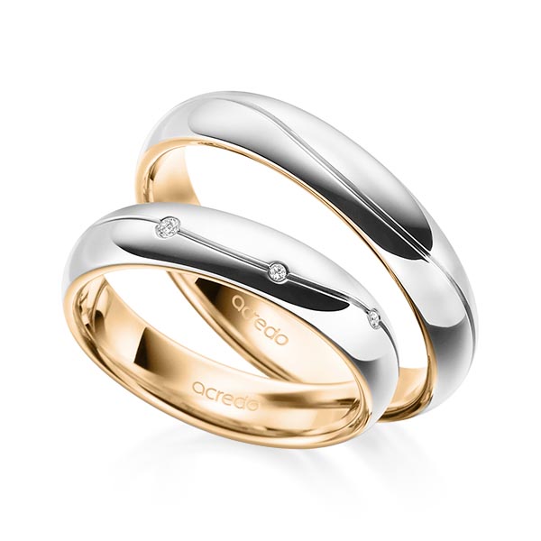 Paar bicolor Trauringe/Eheringe in außen Weißgold 585 , innen Roségold 585 mit zus. 0,06 ct. Brillant tw, si von acredo