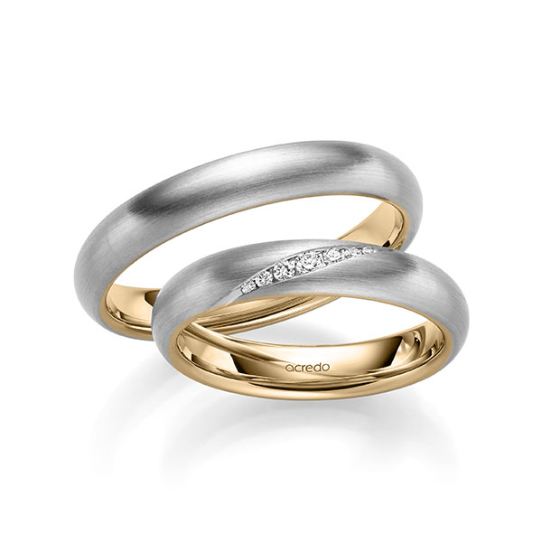 Paar bicolor Trauringe/Eheringe in außen Weißgold 585 , innen Roségold 585 mit zus. 0,081 ct. Brillant tw, si von acredo - A-1953-11