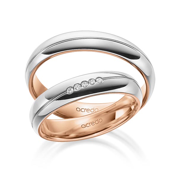 Paar bicolor Trauringe/Eheringe in außen Weißgold 585 , innen Rotgold 585 mit zus. 0,025 ct. Brillant tw, si von acredo