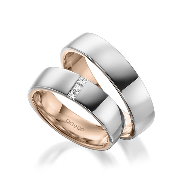 Paar bicolor Trauringe/Eheringe in außen Weißgold 585 , innen Rotgold 585 mit zus. 0,09 ct. Prinzess-Diamant tw, si von acredo - A-2009-9 Paar bicolor Trauringe/Eheringe in außen Weißgold 585 , innen Rotgold 585 mit zus. 0,09 ct. Prinzess-Diamant tw, si von acredo - A-2009-9