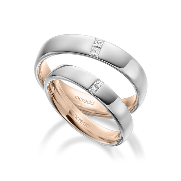 Paar bicolor Trauringe/Eheringe in außen Weißgold 585 , innen Rotgold 585 mit zus. 0,18 ct. Prinzess-Diamant tw, si von acredo - A-1944-10 Paar bicolor Trauringe/Eheringe in außen Weißgold 585 , innen Rotgold 585 mit zus. 0,18 ct. Prinzess-Diamant tw, si von acredo - A-1944-10