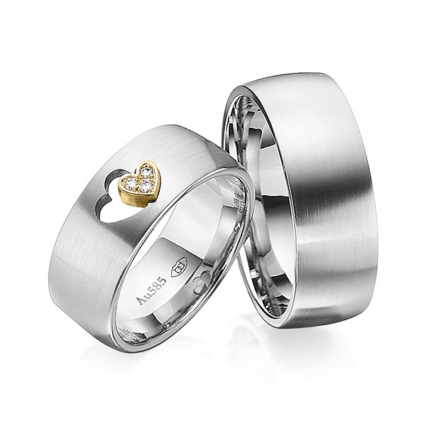 Paar bicolor Trauringe/Eheringe in Edelstahl Gelbgold 585 mit zus. 0,03 ct. Brillant tw, si von 123GOLD