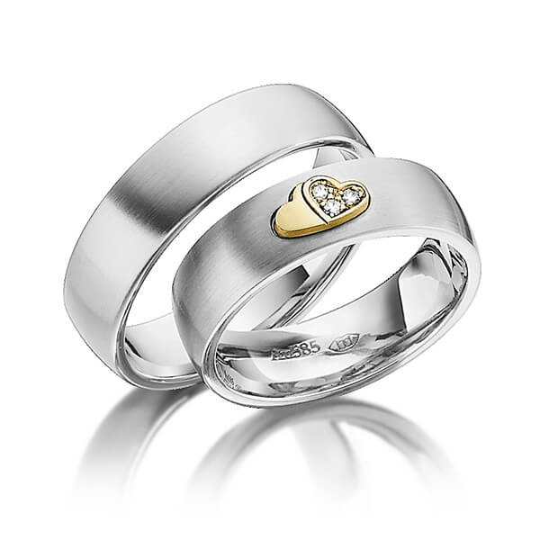Paar bicolor Trauringe/Eheringe in Edelstahl Gelbgold 585 mit zus. 0,045 ct. Brillant tw, si von 123GOLD