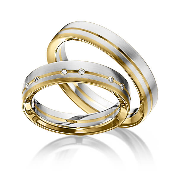 Paar bicolor Trauringe/Eheringe in Edelstahl Gelbgold 585 mit zus. 0,048 ct. Brillant tw, si von 123GOLD