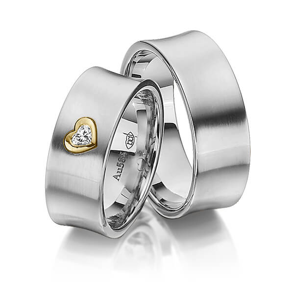 Paar bicolor Trauringe/Eheringe in Edelstahl Gelbgold 585 mit zus. 0,12 ct. Herz-Diamant tw, vs von 123GOLD
