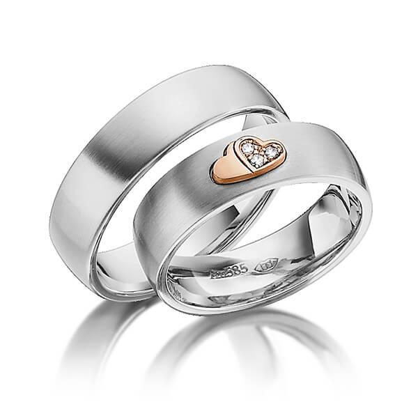 Paar bicolor Trauringe/Eheringe in Edelstahl Rotgold 585 mit zus. 0,045 ct. Brillant tw, si von 123GOLD